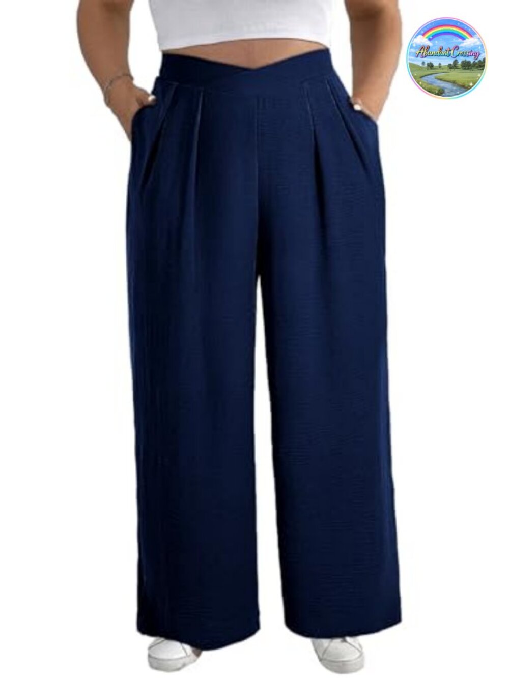 Plus Size Wide Leg Work Pants High Waist Pleated Palazzo Trousers with Pockets